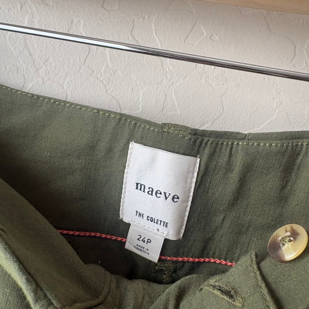 Maeve Anthropologie Colette Wide Leg Cropped Pants Green Utility Linen Size 24P - Picture 4 of 7